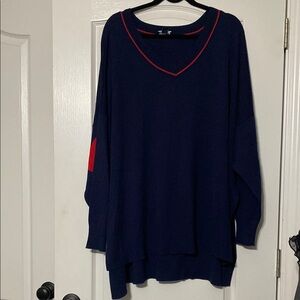 Studio Park Navy Blue V-Neck Sweater with Red Accents Women’s Size 4X
